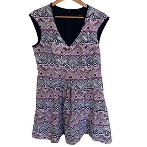 Nanette Lepore Fit & Flare Patterned Silk and Linen Dress, Size 12